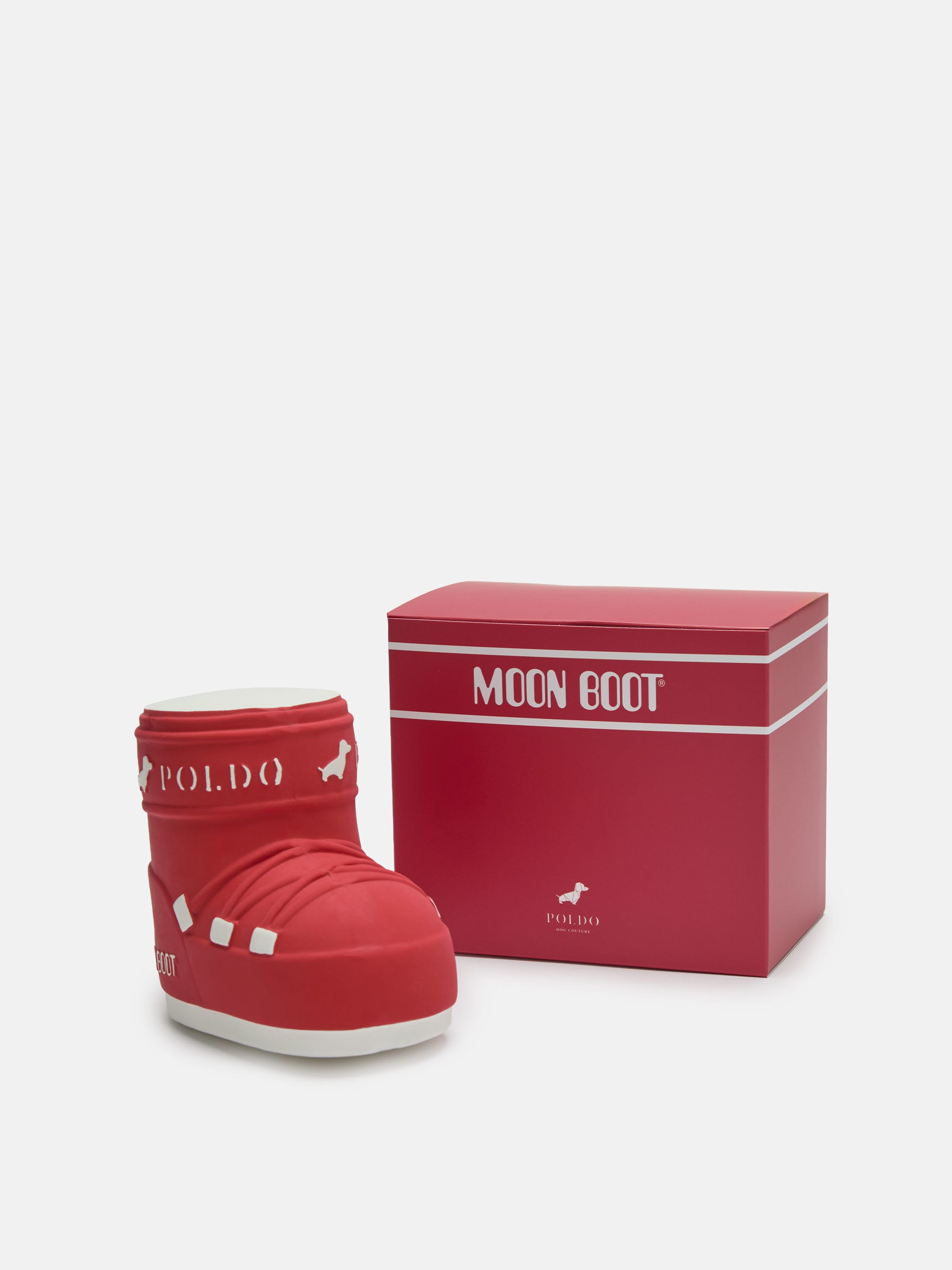 MOON BOOT X POLDO DOG COUTURE JUGUETE DE PERRO ROJO CON SONIDO
